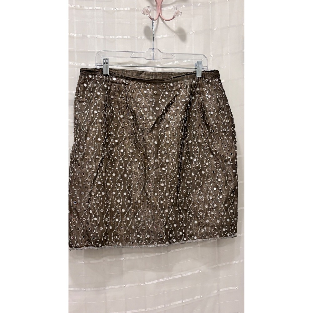Essence‎ by Mart M Silk Sequin Mirror Embellished Skirt Bronze Metallic Size 16